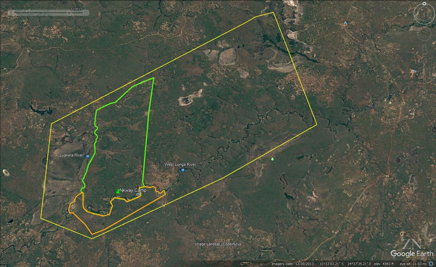 Aerial view — Zambezi Nsulu Conservancy boundary and West Lunga River